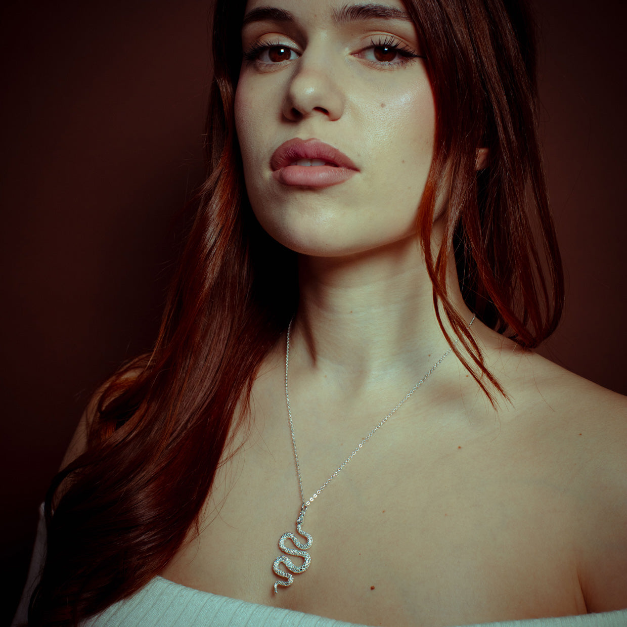 Collar Snake Silver es una pieza realizada a mano con métodos de joyería tradicional en latón, chapada en plata 925 con una capa protectora que extiende la durabilidad del chapado.